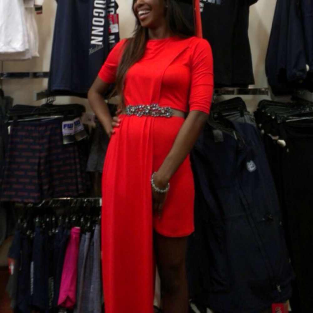 Coral Asos high-low dress w 3/4 sleeved